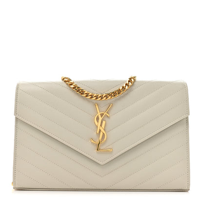 Saint Laurent Grain De Poudre Matelasse Chevron Monogram Chain Wallet Crema Soft 1 of 15