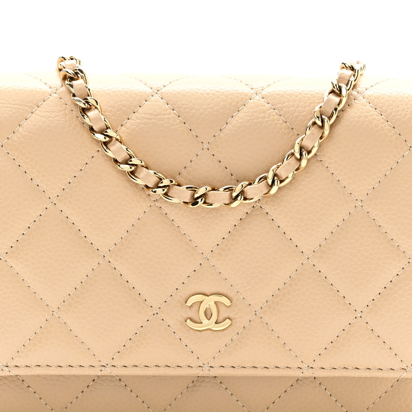 Caviar Quilted Wallet on Chain WOC Beige