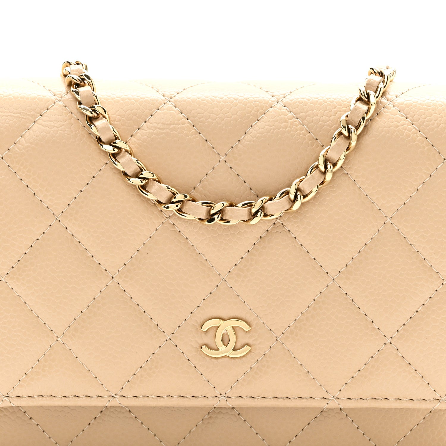 Chanel Caviar Quilted Wallet on Chain WOC Beige 9 of 12