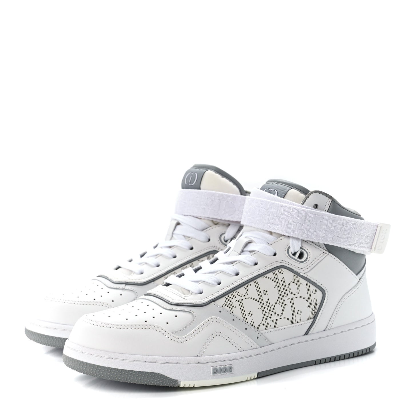 Smooth Calfskin Oblique Galaxy Perforated Mens B27 Mid Top Sneakers 43 White Grey