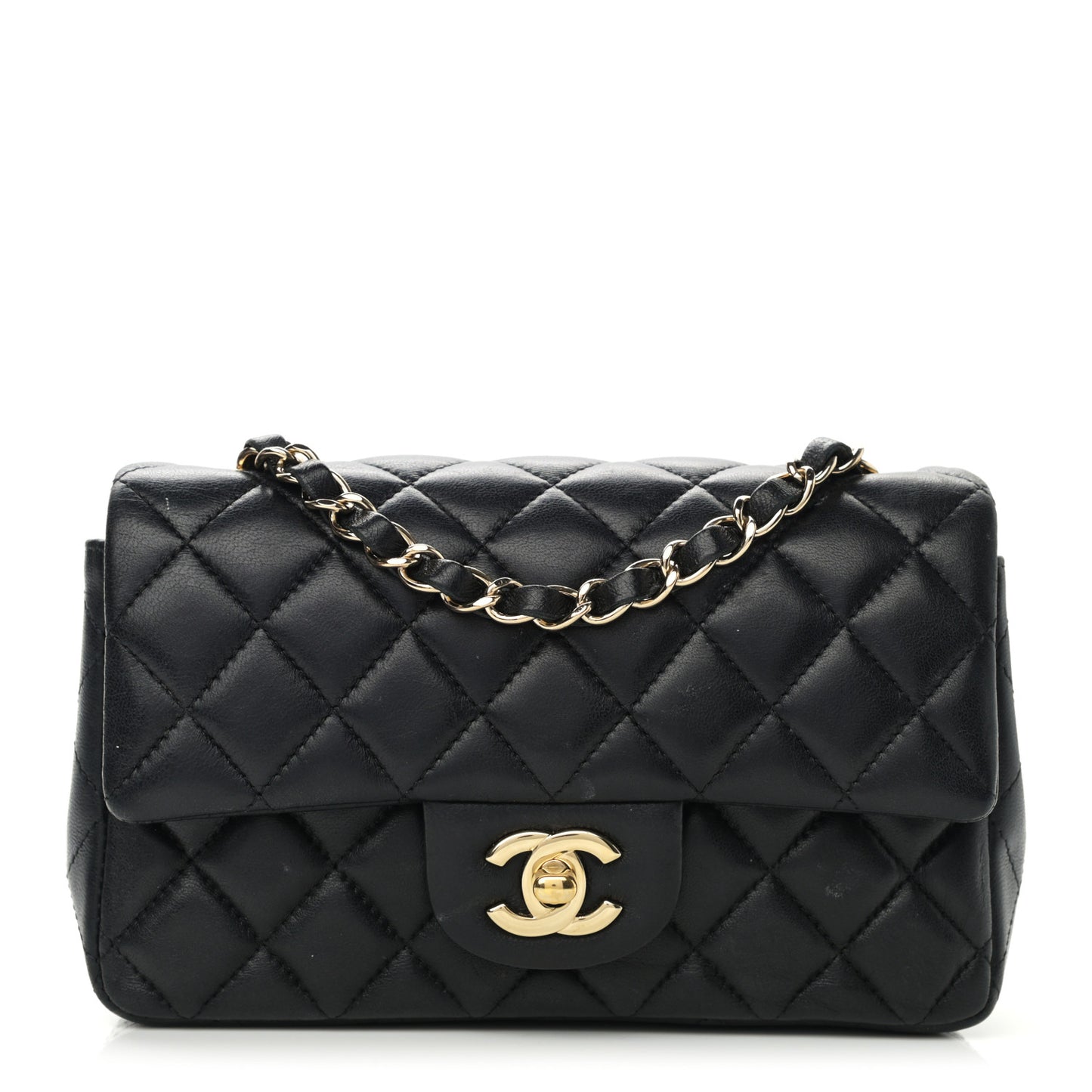 Lambskin Quilted Mini Rectangular Flap Black