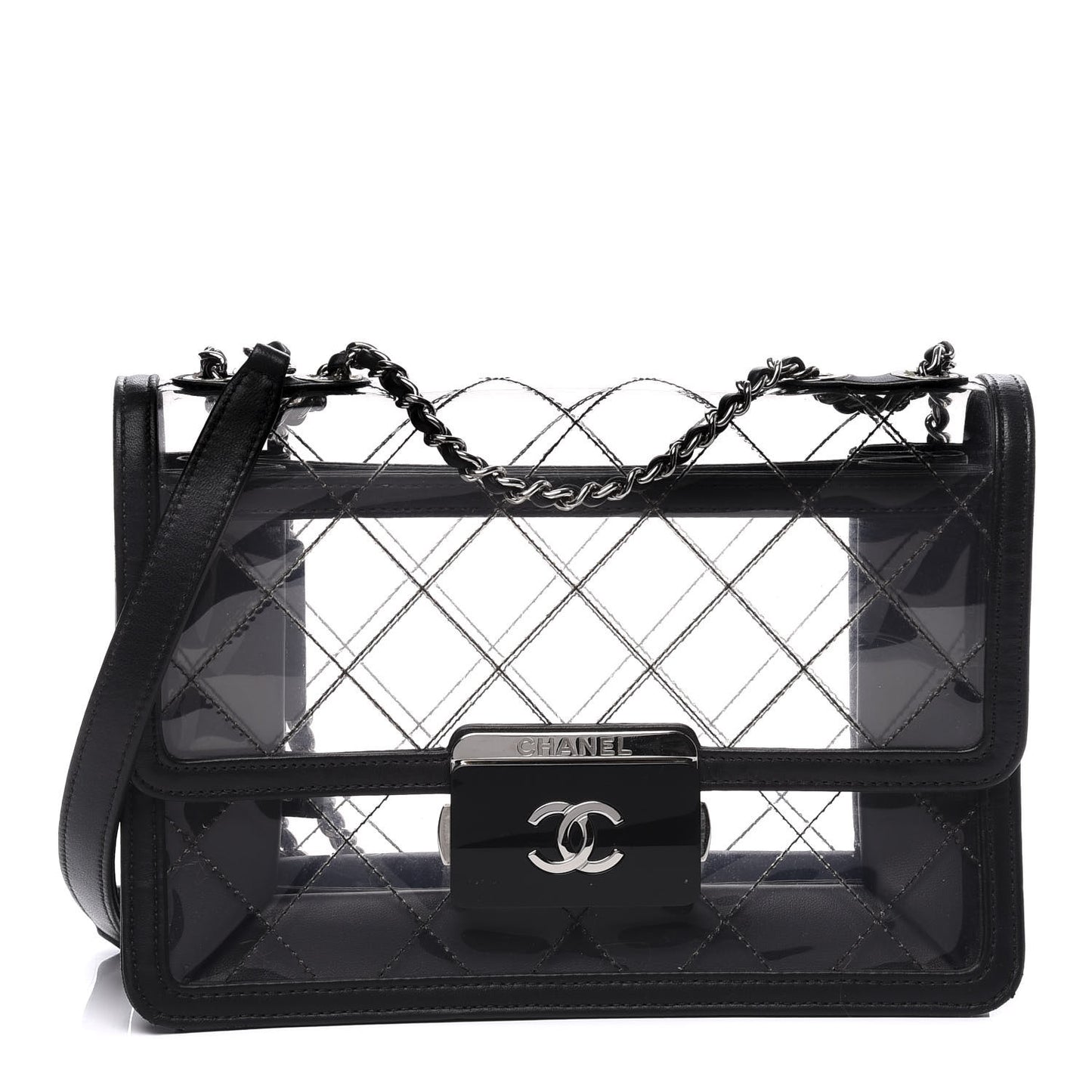 PVC Lambskin Quilted Beauty Lock Flap Black