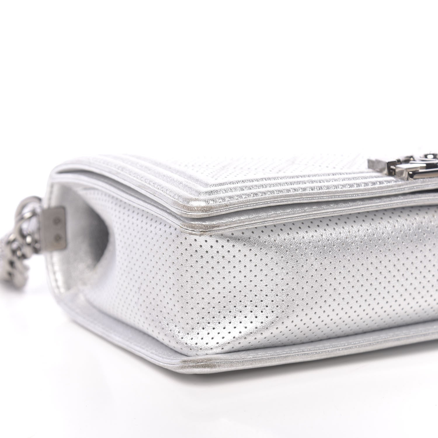 Chanel Metallic Lambskin Perforated New Medium Boy Flap Silver 10 of 12