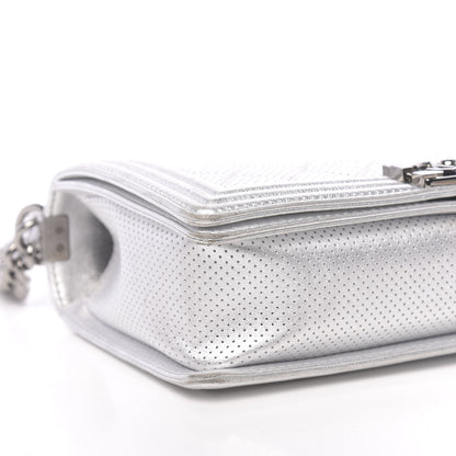 Chanel Metallic Lambskin Perforated New Medium Boy Flap Silver 10 of 12