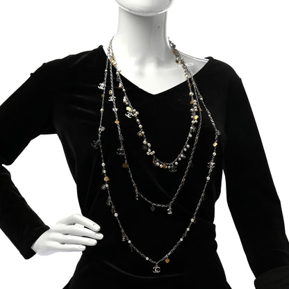 Chanel Pearl CC Lucky Charms Long Necklace Silver 2 of 5