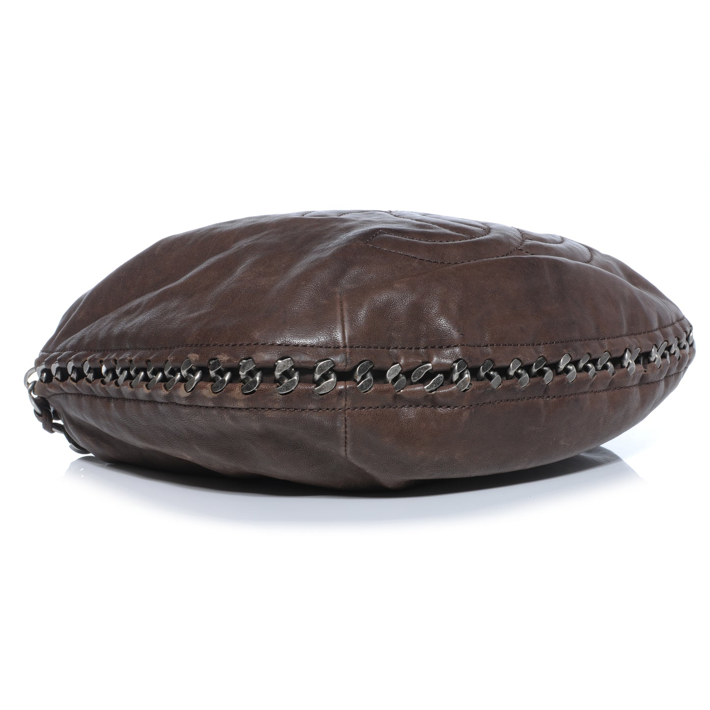 Leather Modern Chain Hobo Brown