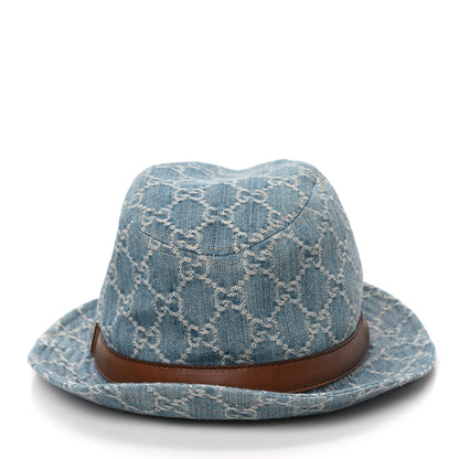 Gucci Washed Jacquard Denim Nappa GG Monogram Fedora Hat S Denim Cuir 6 of 8