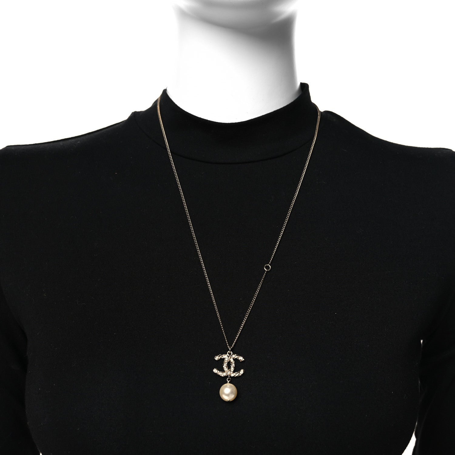Chanel Crystal Pearl Twisted CC Drop Necklace Gold 2 of 4