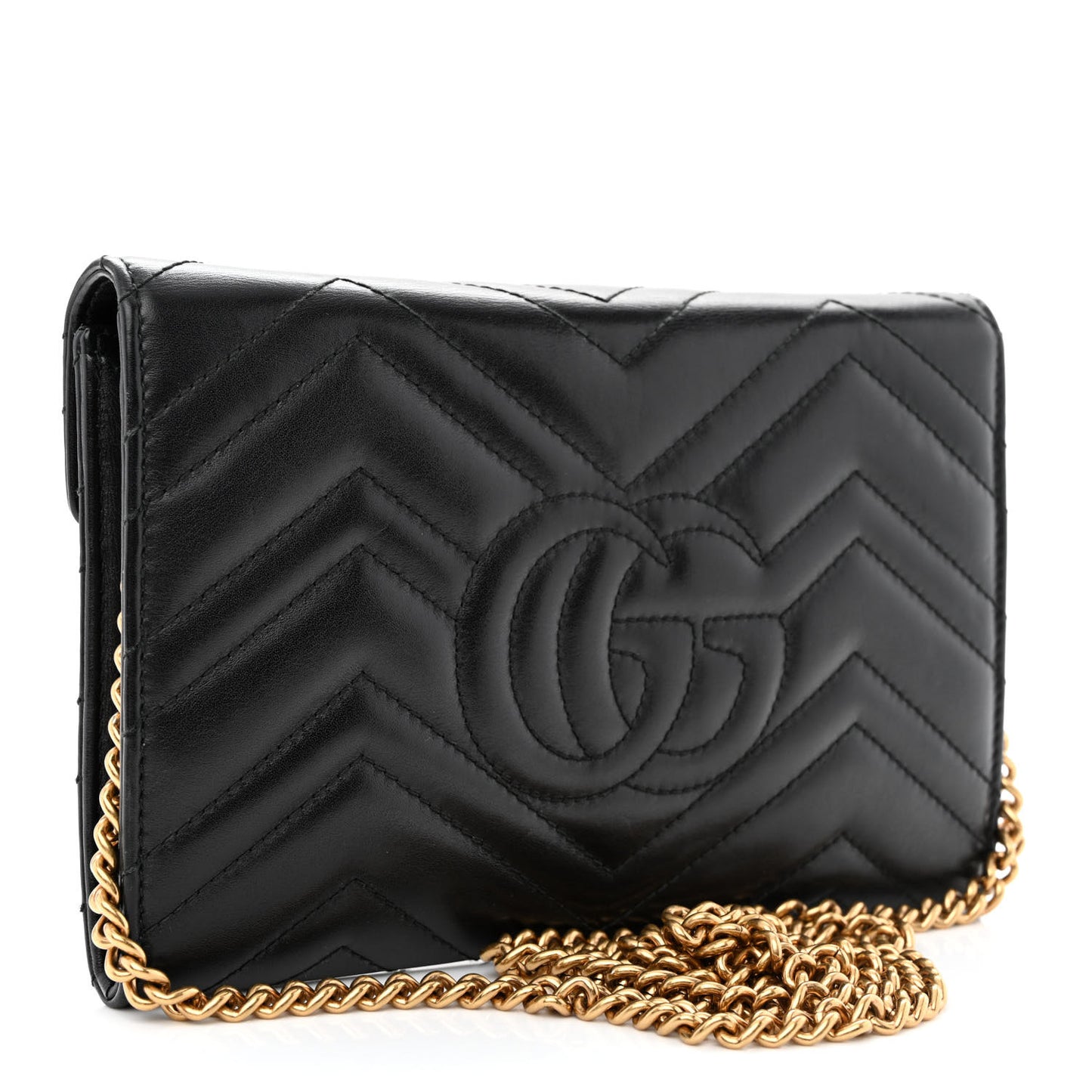 Calfskin Matelasse Mini GG Marmont Chain Wallet Black