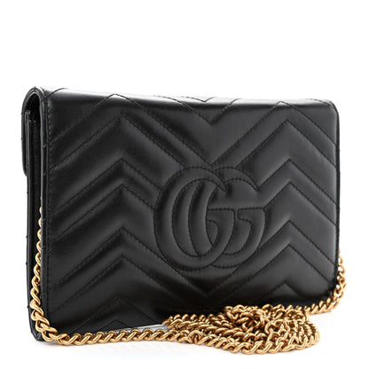Gucci Calfskin Matelasse Mini GG Marmont Chain Wallet Black 3 of 11
