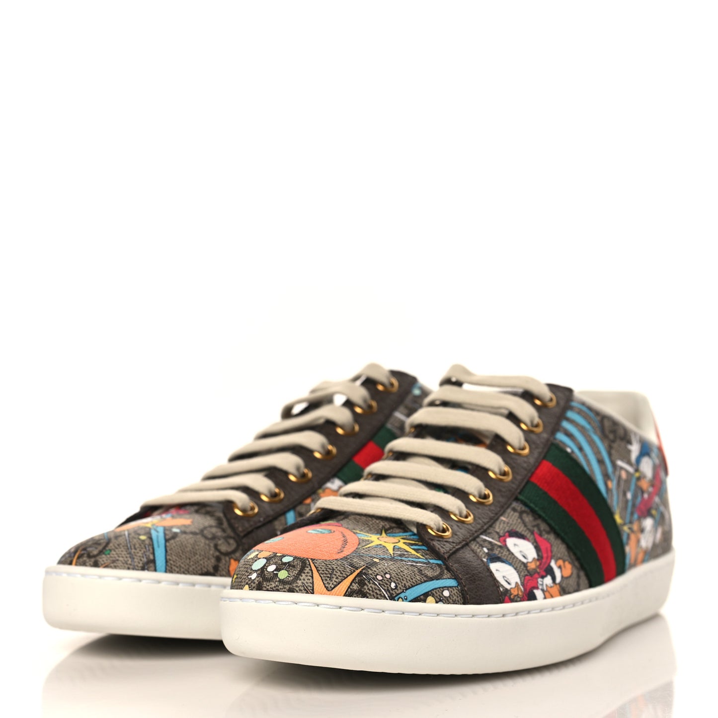 X DISNEY GG Supreme Monogram Web Donald Duck Womens Ace Sneakers 38.5 Beige New Acero Orange