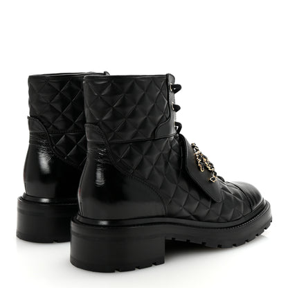 Chanel Shiny Calfskin Quilted Lace Up Combat Boots 40.5 Black 5 of 10