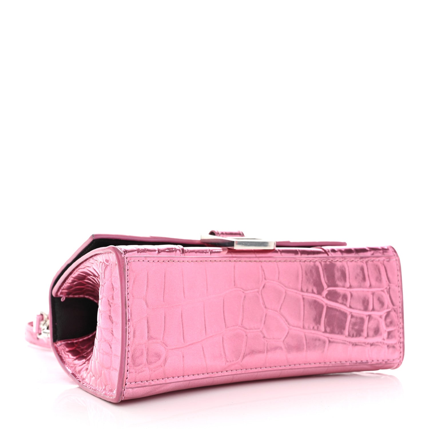 Balenciaga Metallic Shiny Calfskin Crocodile Embossed Hourglass Top Handle Bag XS Pink 4 of 12