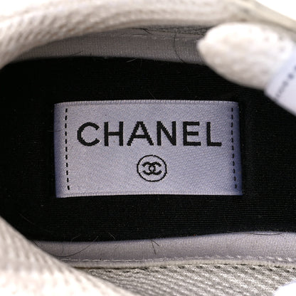 Chanel Fabric Laminated Calfskin Stretch CC Sneakers 39 White Silver 8 of 10