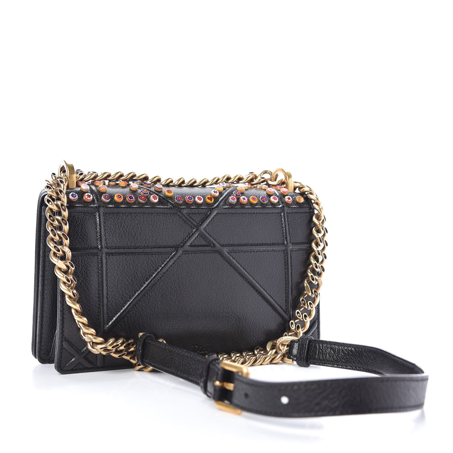 Christian Dior Calfskin Studded Small Diorama Flap Bag Black Multicolor 3 of 13
