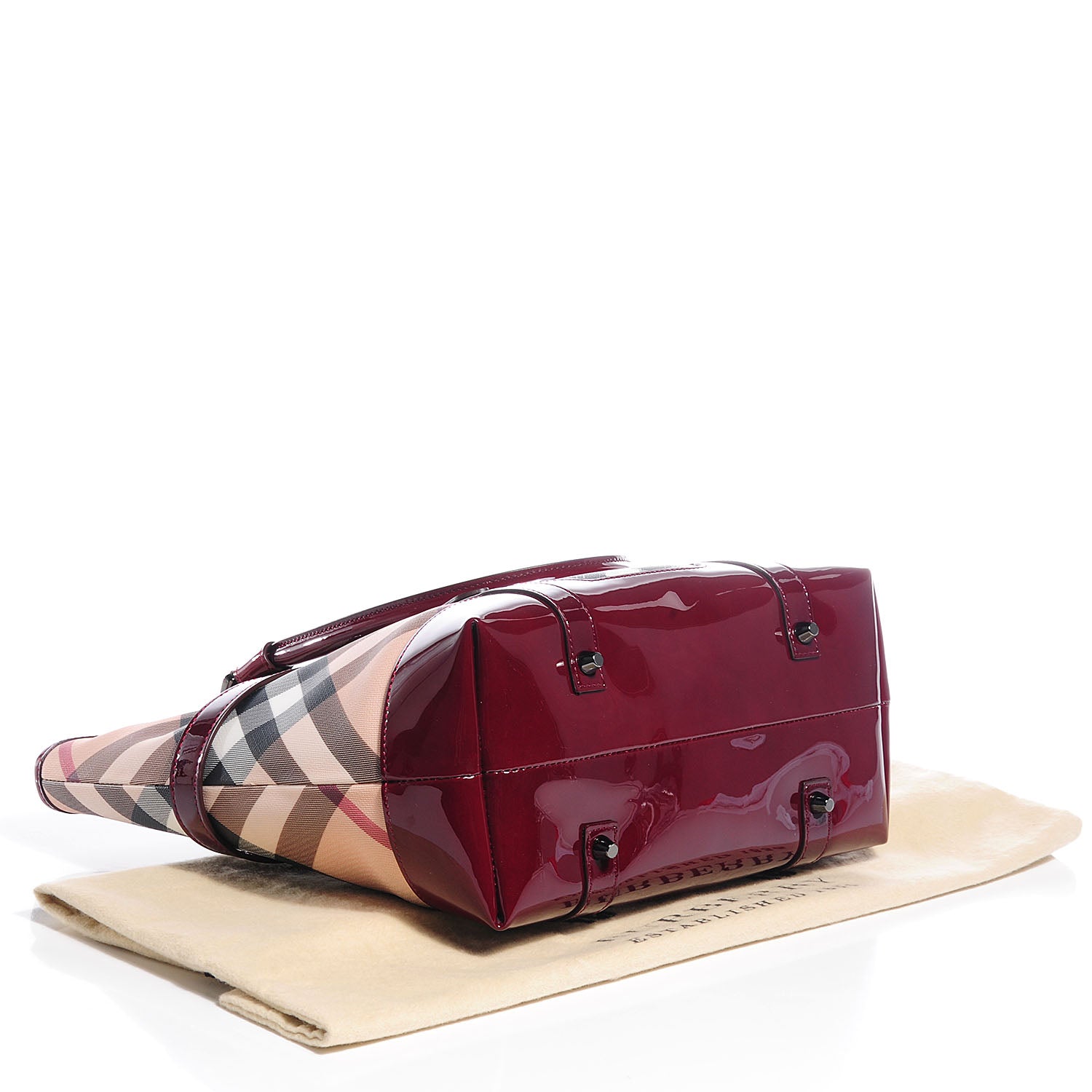 Burberry Patent Supernova Check Medium Tote Burgundy 4 of 7