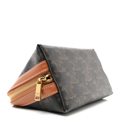 Celine Triomphe Canvas Calfskin Small Cosmetic Pouch Tan 4 of 9