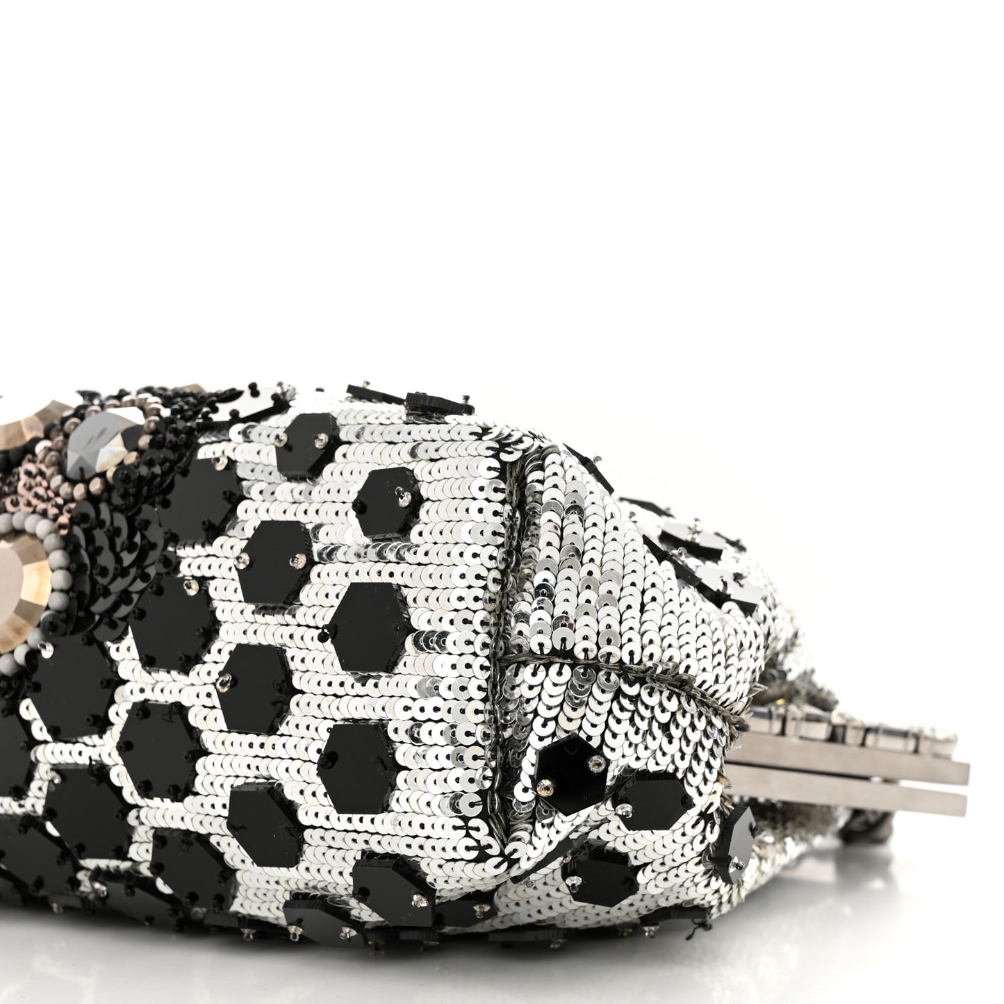 Satin Sequin Crystal Embellished Vanda Circles Chain Clutch Black