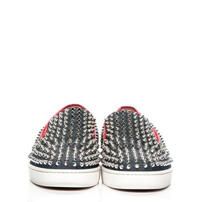 Christian Louboutin Mens Raw Denim Spikes Roller Boat Flat 40.5 Navy 2 of 8