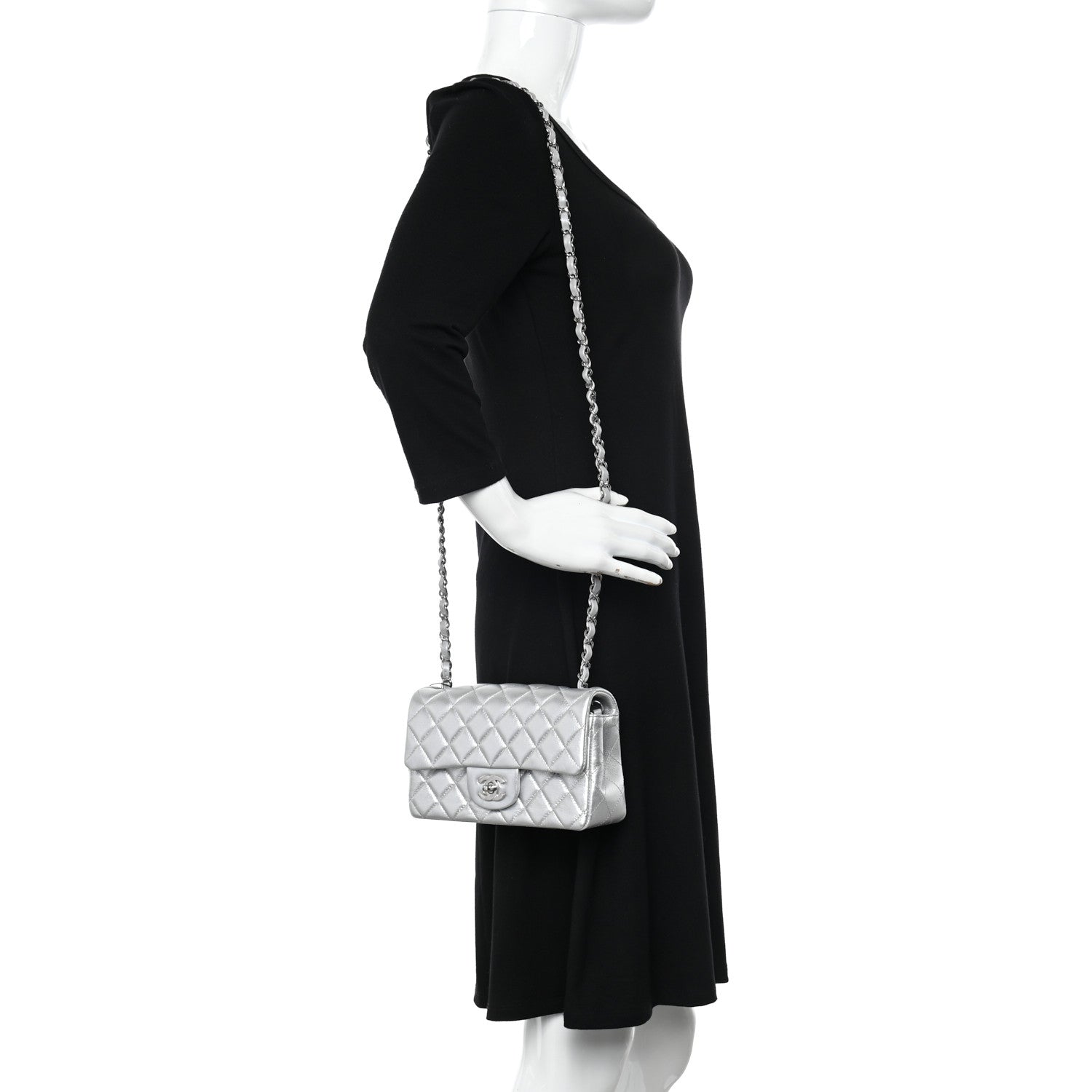 Chanel Metallic Lambskin Quilted Mini Rectangular Flap Silver 2 of 10