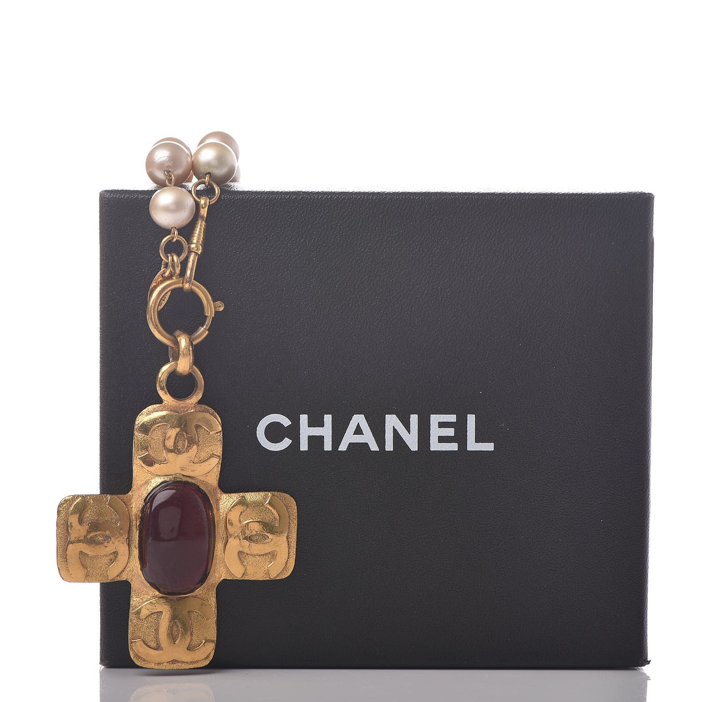 Pearl CC Cross Pendant Necklace Gold