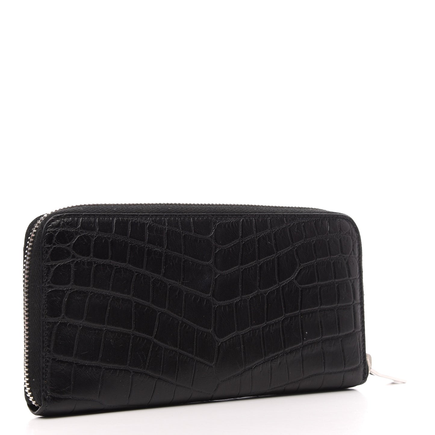 Calfskin Crocodile Embossed Monogram Zip Around Wallet Black