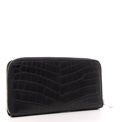 Saint Laurent Calfskin Crocodile Embossed Monogram Zip Around Wallet Black 3 of 6