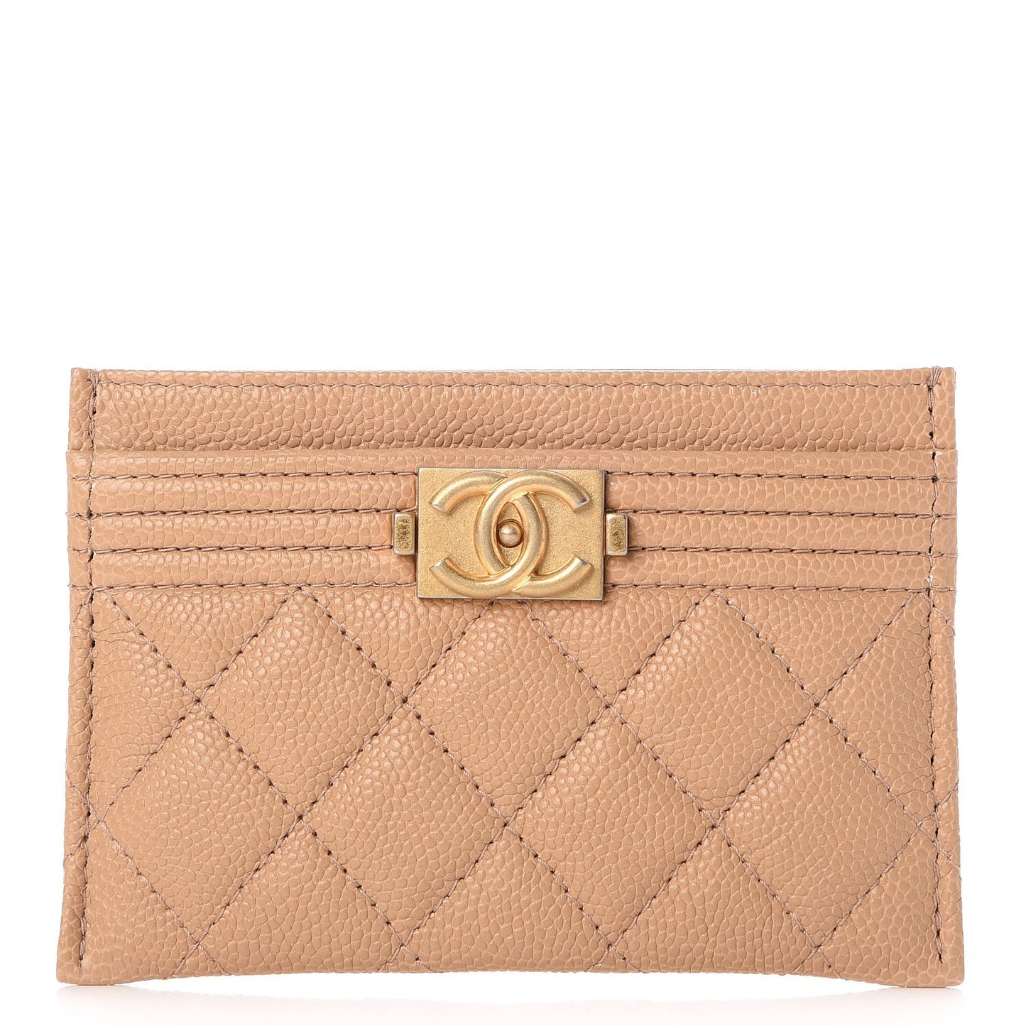 Caviar Quilted Boy Card Holder Beige