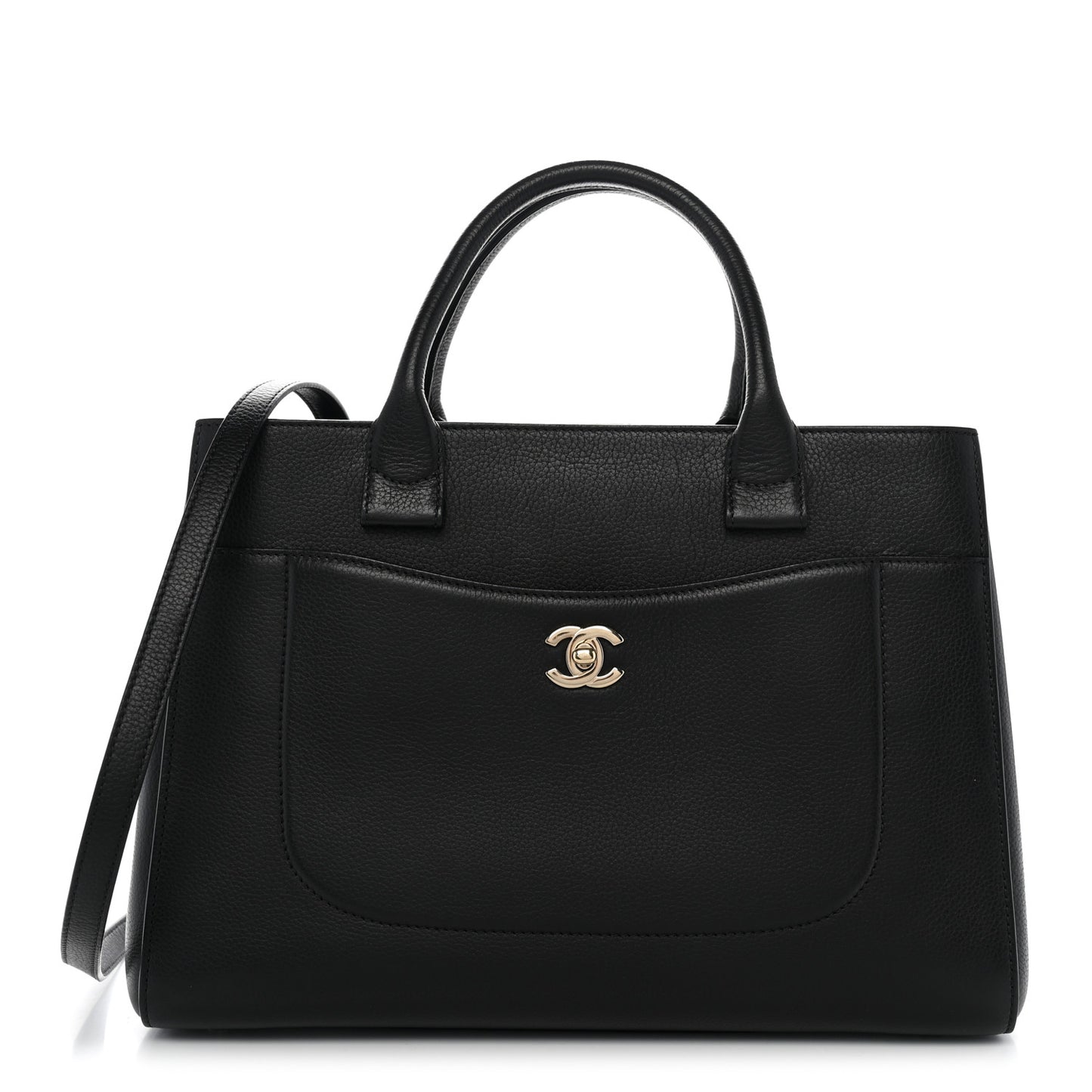 Grained Calfskin Small Neo Executive Shopper Tote Black