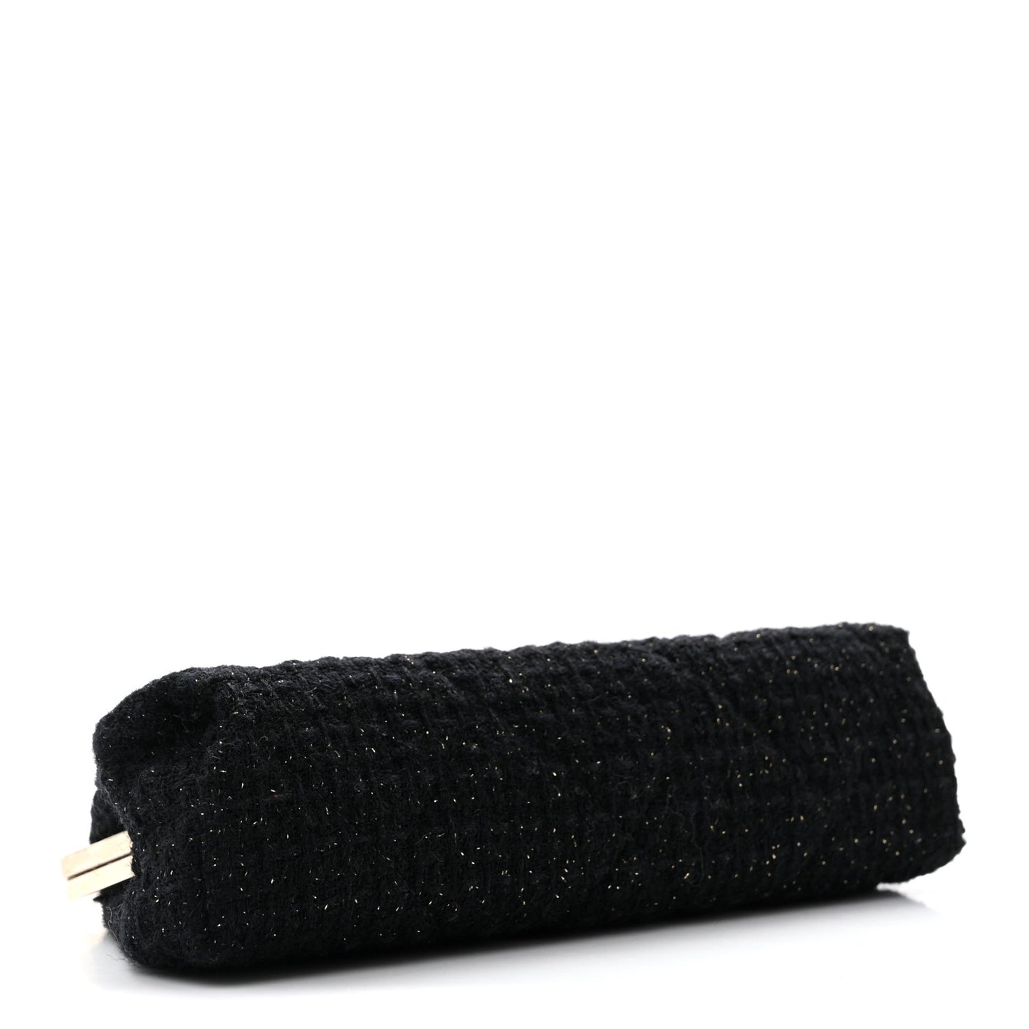 Tweed Quilted Kiss Lock Clutch Black