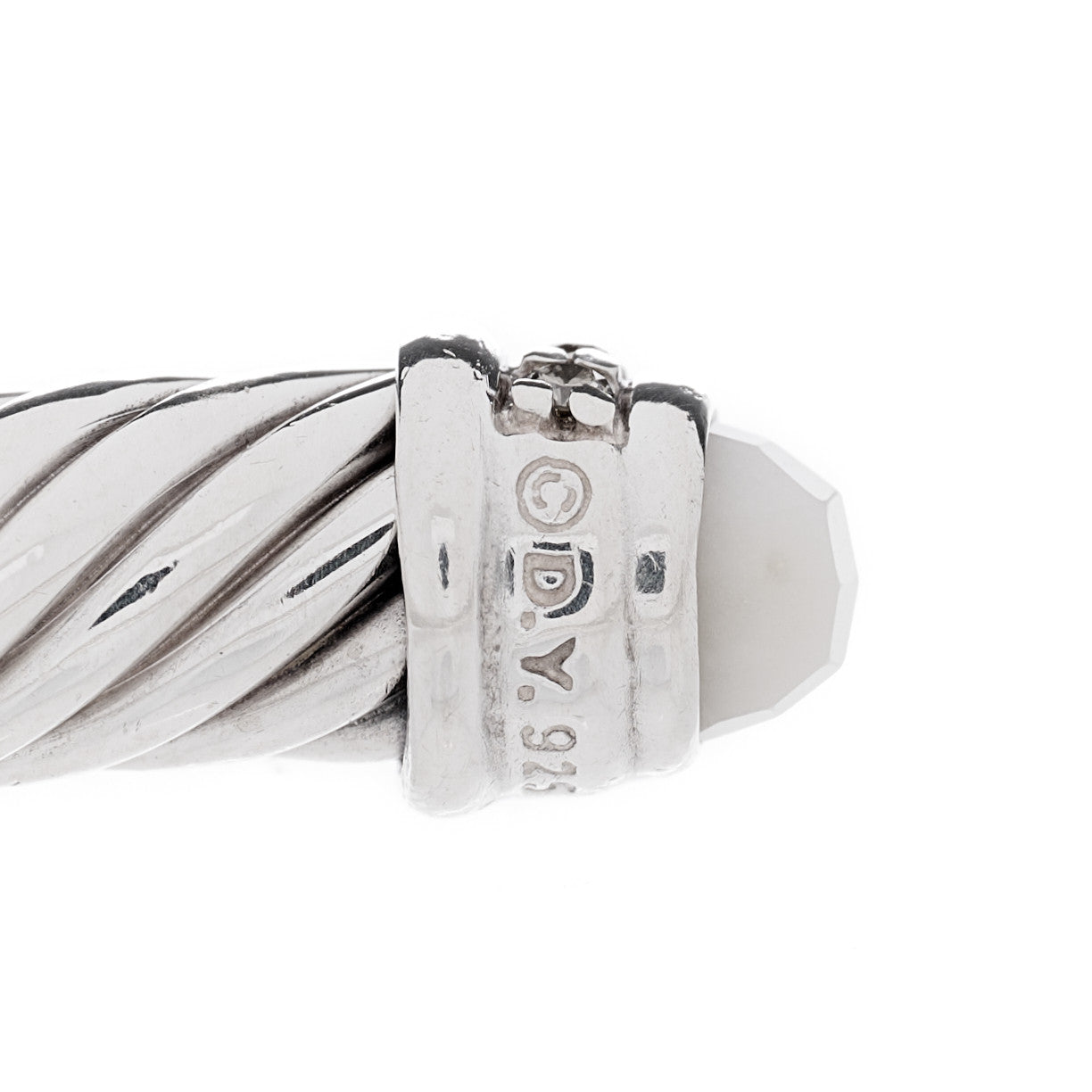 Sterling Silver Diamond White Agate 5mm Cable Classics Bracelet