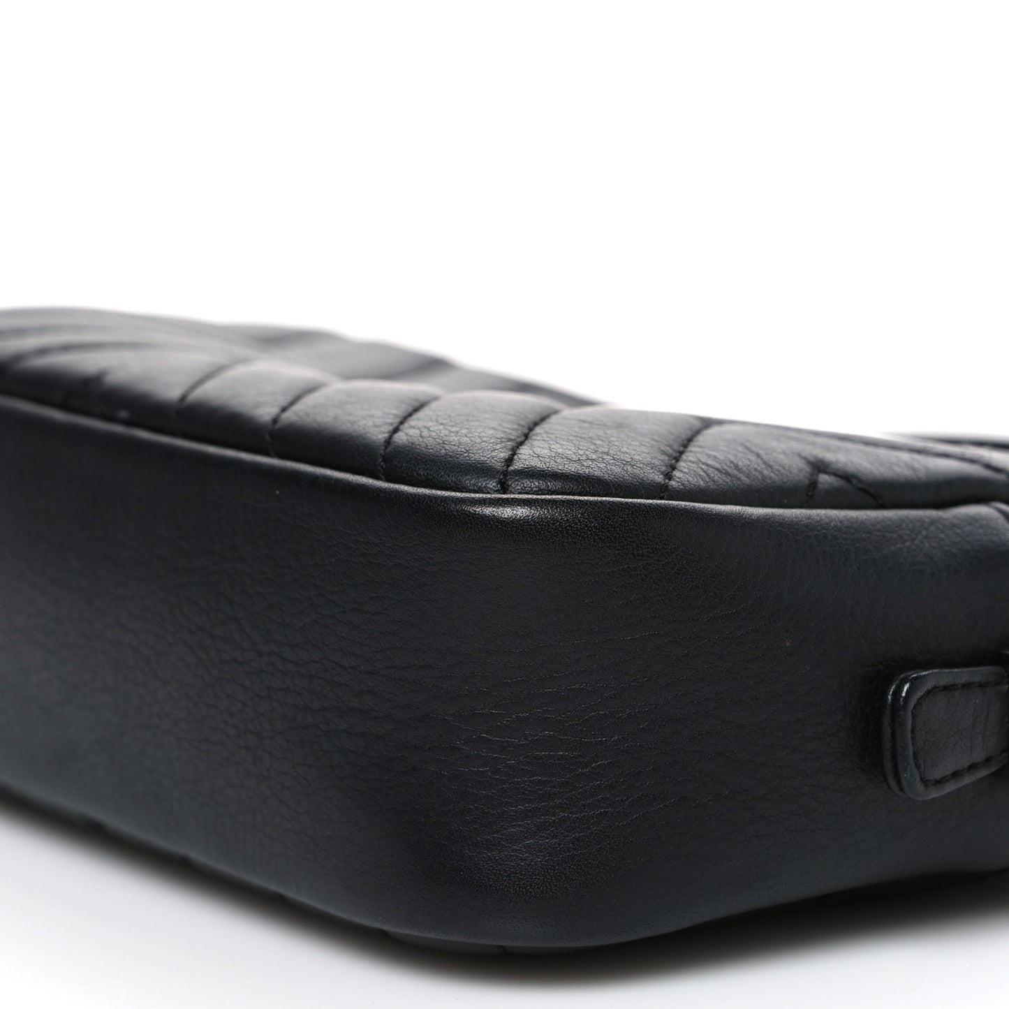 Calfskin Diagonal Chevron Quilted Tassel Camera Case Black