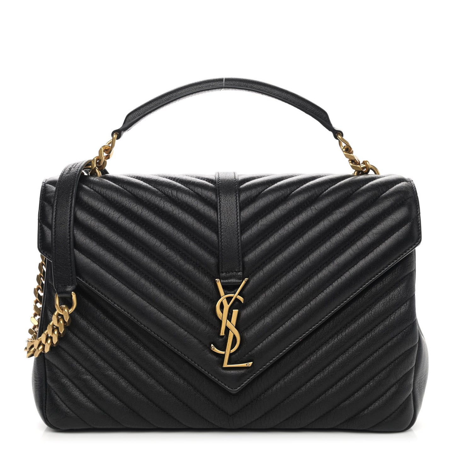 Sheepskin Matelasse Chevron Monogram Large College Satchel Black