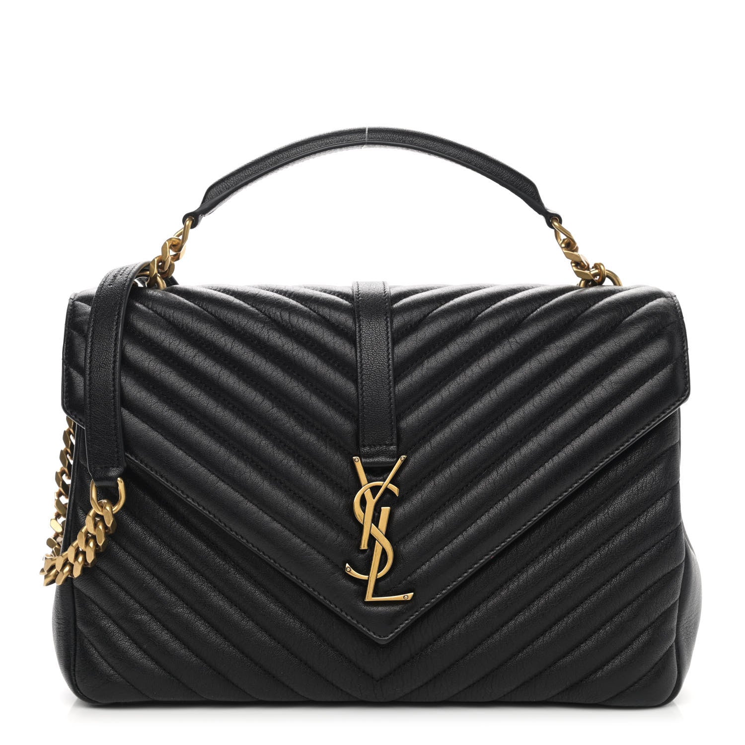 Saint Laurent Sheepskin Matelasse Chevron Monogram Large College Satchel Black 1 of 11