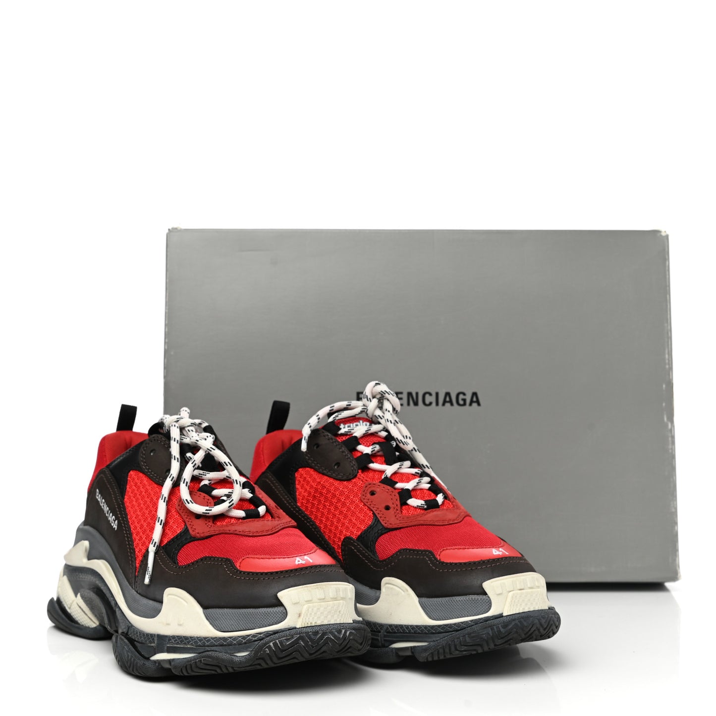 Fabric Mesh Mens Triple S Sneakers 41 Rouge Black
