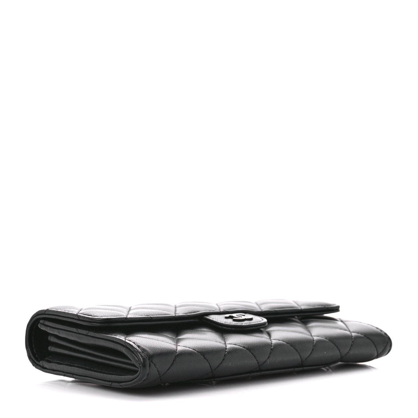 Lambskin Quilted Large Gusset Flap Wallet So Black