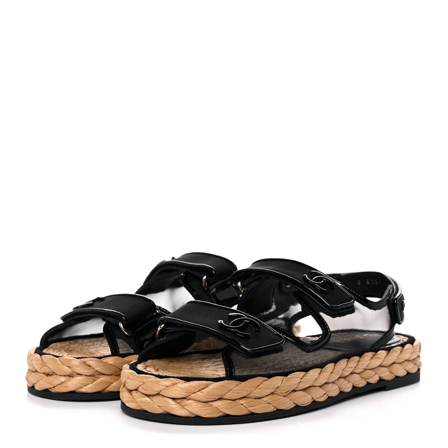 Chanel Mesh Patent Calfskin Velcro Dad Sandals 39 Black 3 of 9