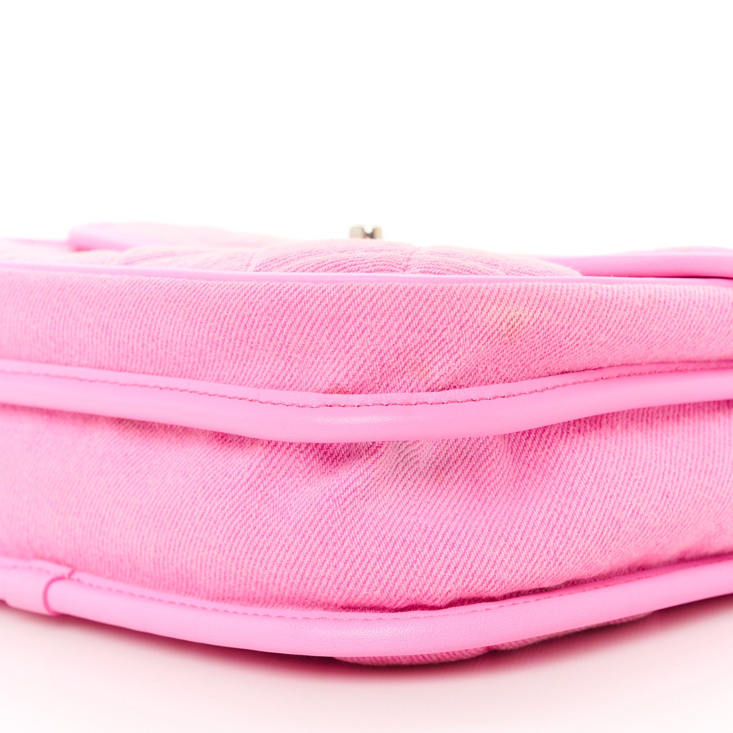 Denim Quilted Small Messenger Flap Neon Pink