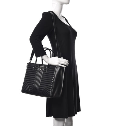 Prada Soft Calfskin Impunture Diagramme Tote Black 2 of 8