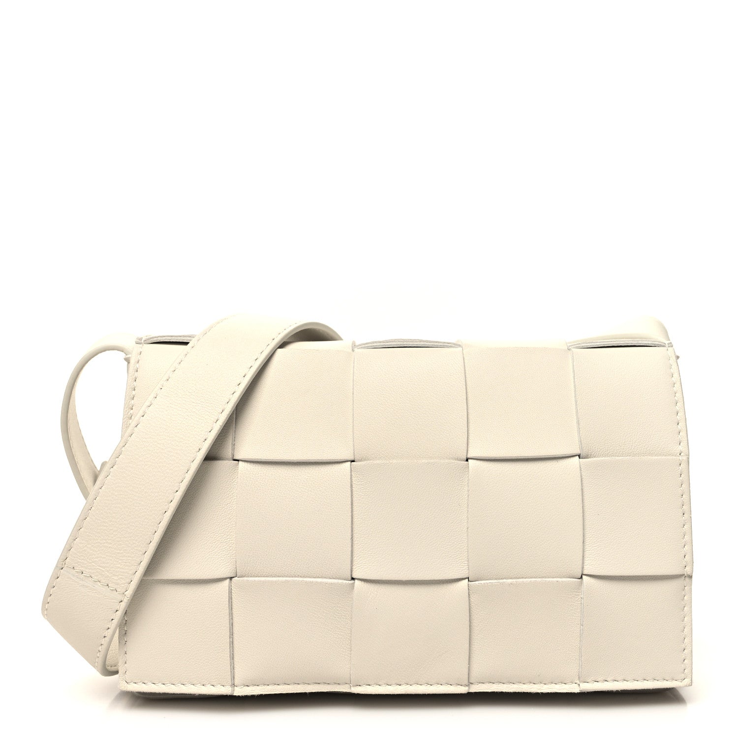 Bottega Veneta Lambskin Maxi Intrecciato Small Cassette Crossbody Bag White 1 of 11