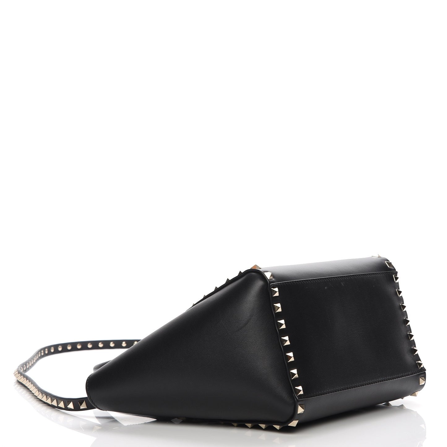 Vitello Small Rockstud Double Handle Tote Black