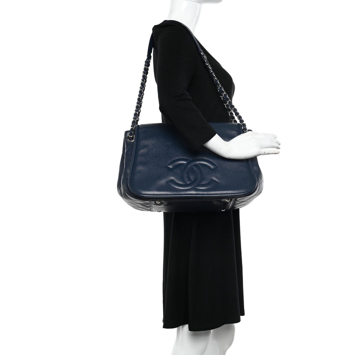 Chanel Caviar Timeless CC Accordion Flap Navy 2 of 10
