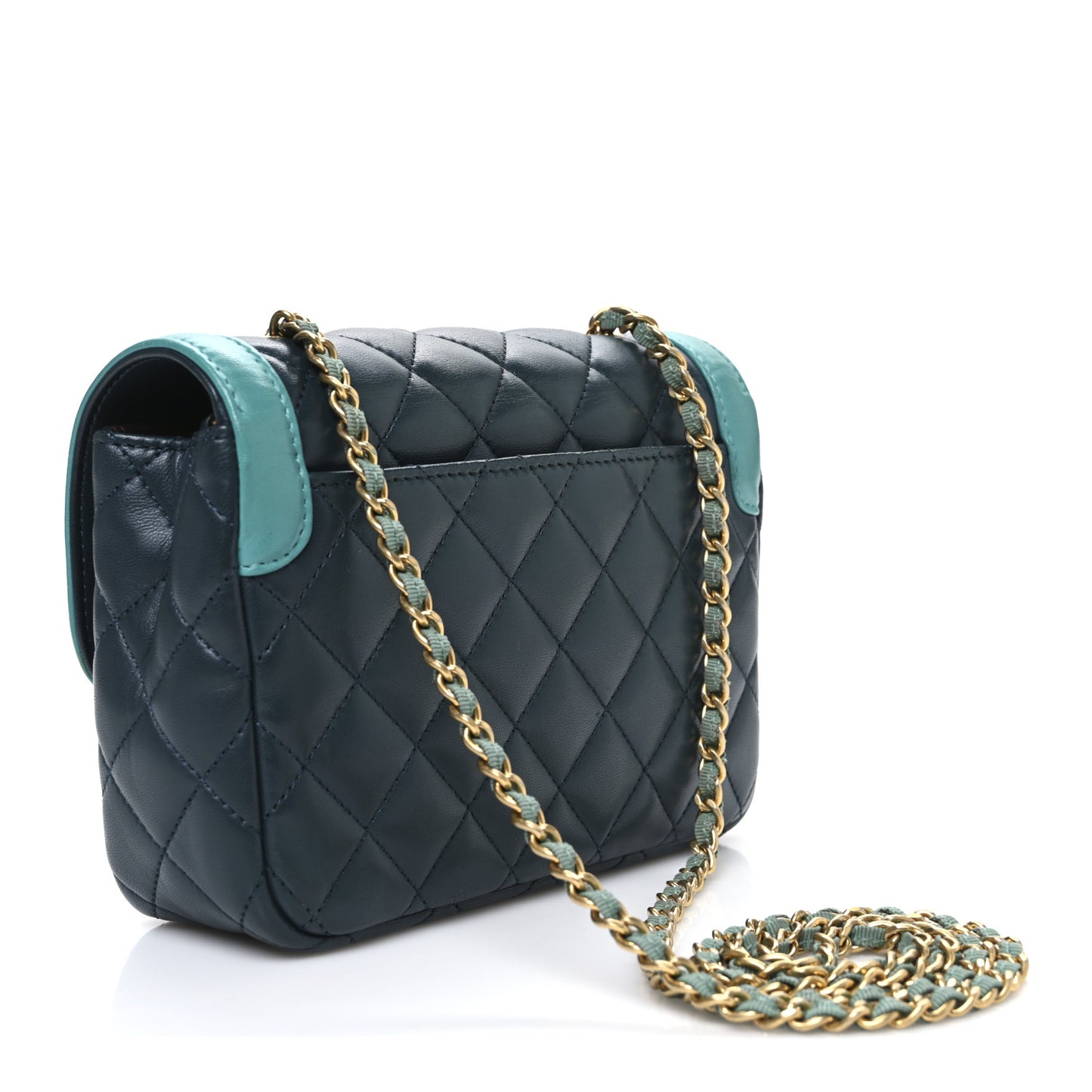 Lambskin Quilted Two Tone Day Flap Navy Turquoise