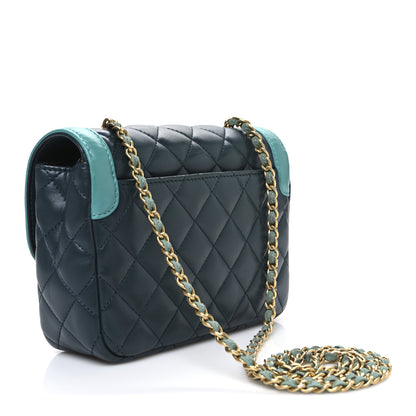 Chanel Lambskin Quilted Two Tone Day Flap Navy Turquoise 3 of 10