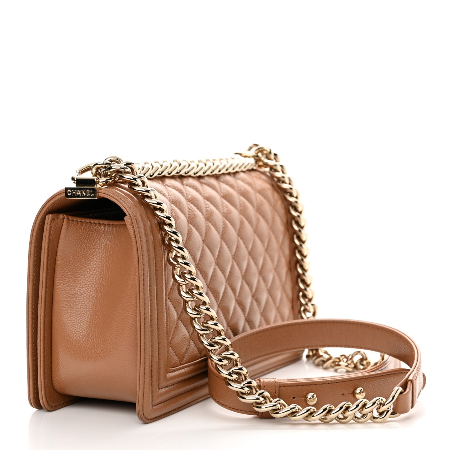 Caviar Quilted Medium Boy Flap Light Brown