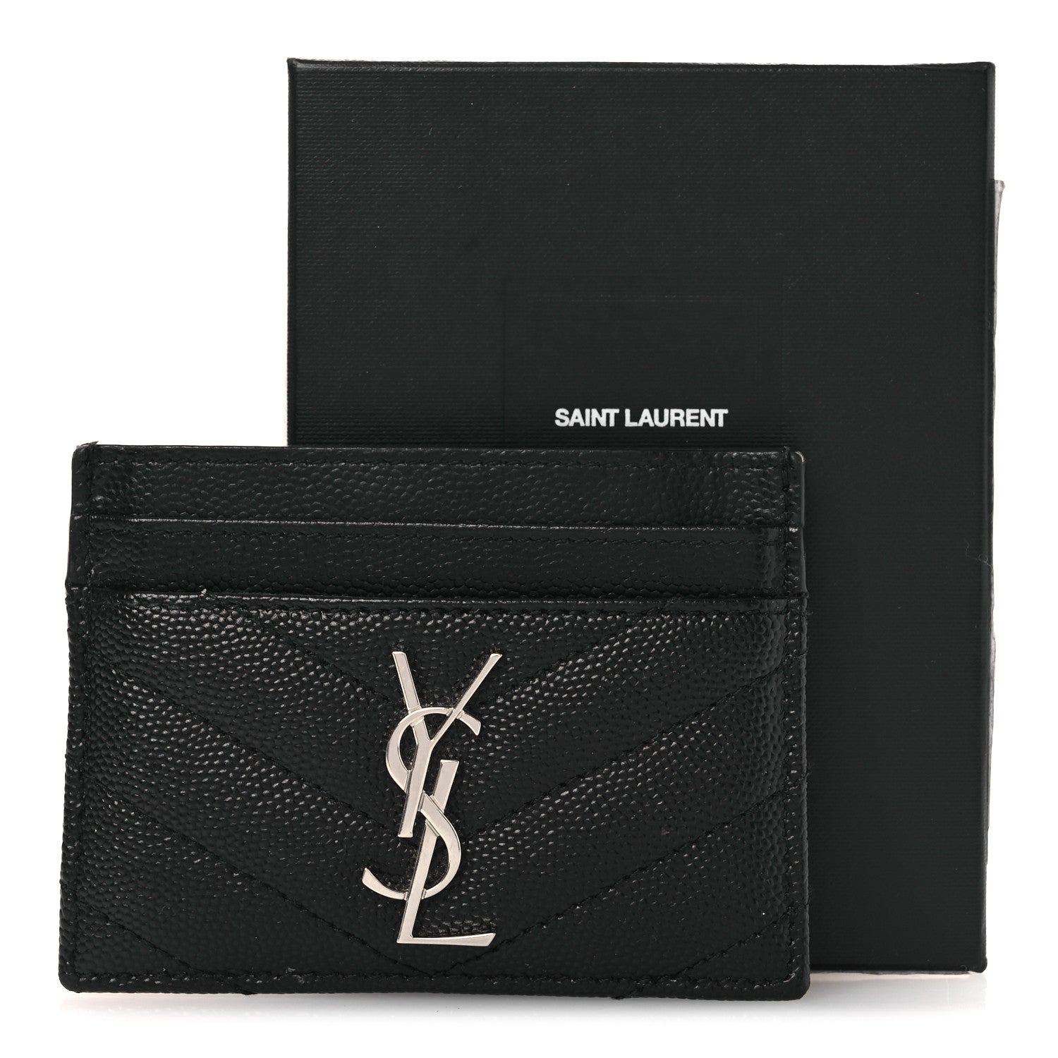 Saint Laurent Grain De Poudre Matelasse Chevron Monogram Credit Card Case Black 10 of 10
