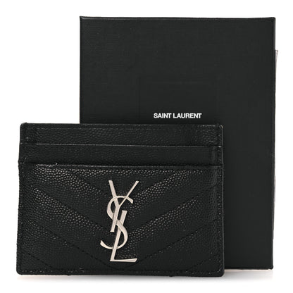 Saint Laurent Grain De Poudre Matelasse Chevron Monogram Credit Card Case Black 10 of 10