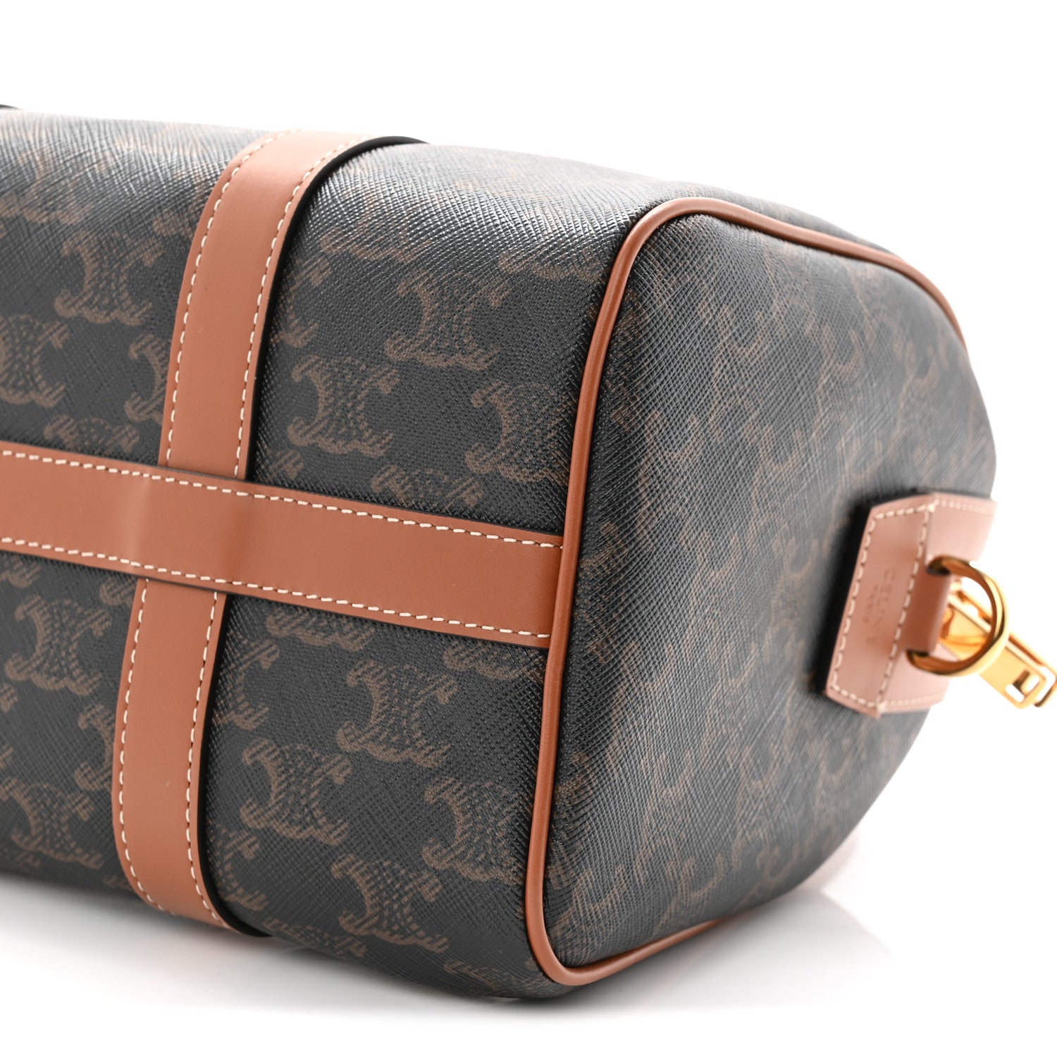 Celine Triomphe Canvas Calfskin Medium Boston Bag Tan 20 of 21