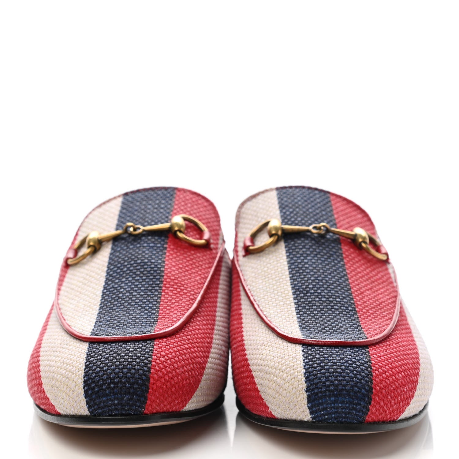 Gucci Canvas Sylvie Stripe Womens Princetown Slippers 38.5 Mystic White Hibiscus Red Maritime 3 of 11