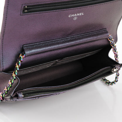 Chanel Iridescent Goatskin Quilted Wallet On Chain WOC Purple 8 of 8